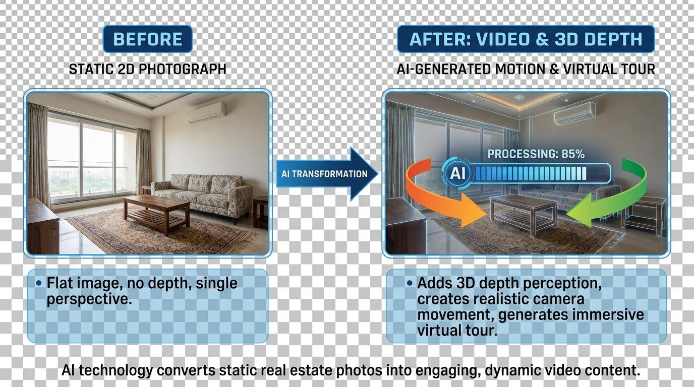 Example of vernacular-first AI real estate video with subtitles and overlays in India
