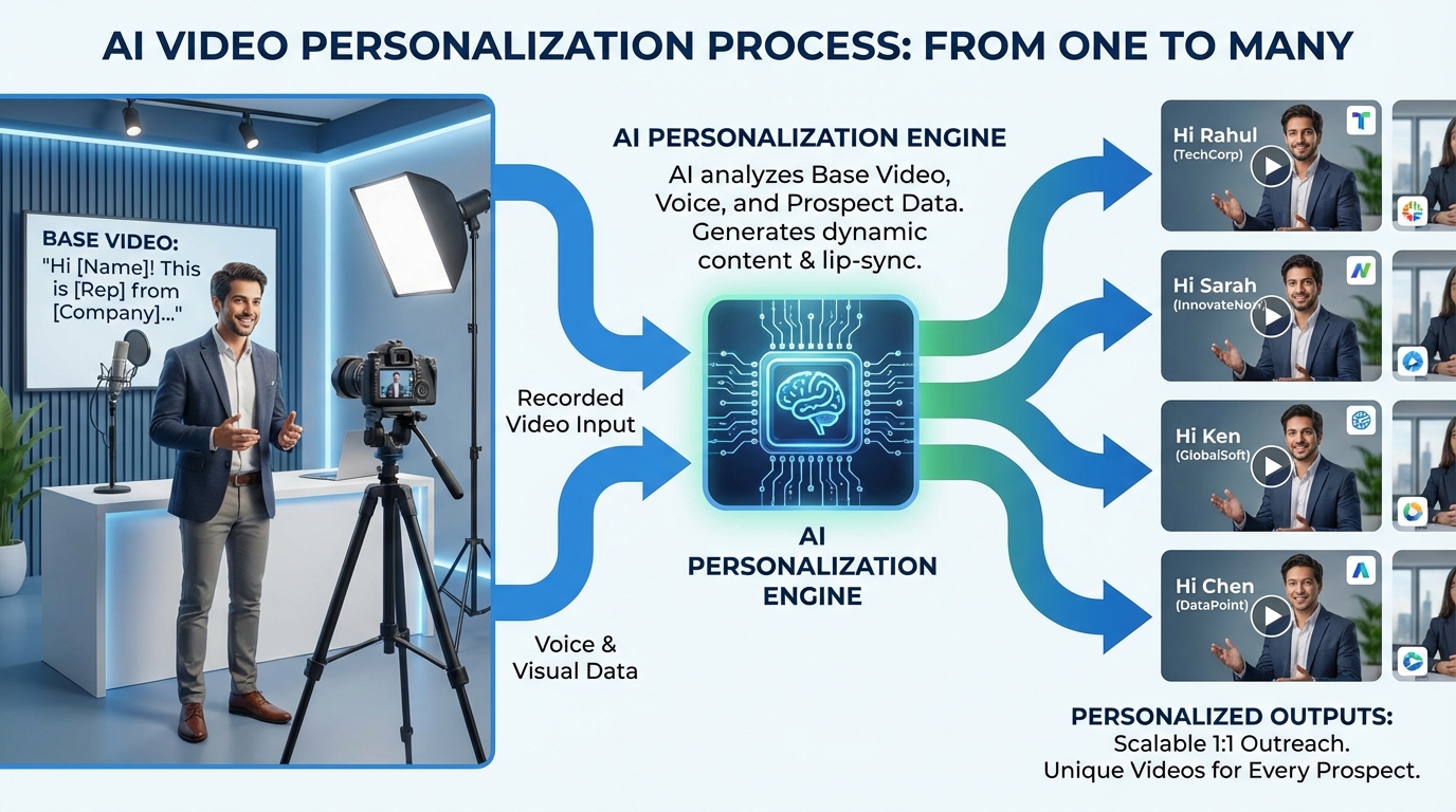 Illustration of personalized AI sales outreach across LinkedIn and WhatsApp