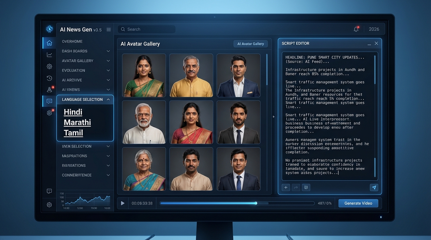 AI news anchor avatar with studio background example