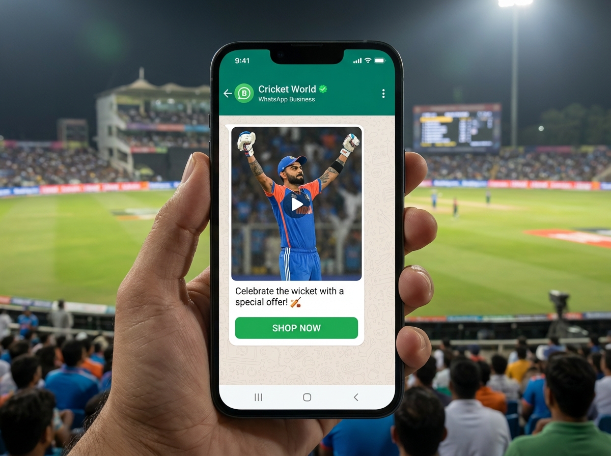 Cricket fan engagement on WhatsApp illustration