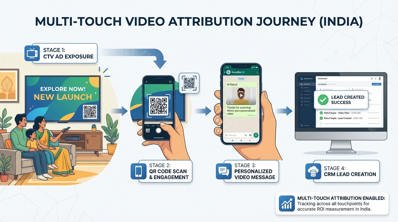 Illustration of AI video attribution signals and flows across CTV and mobile