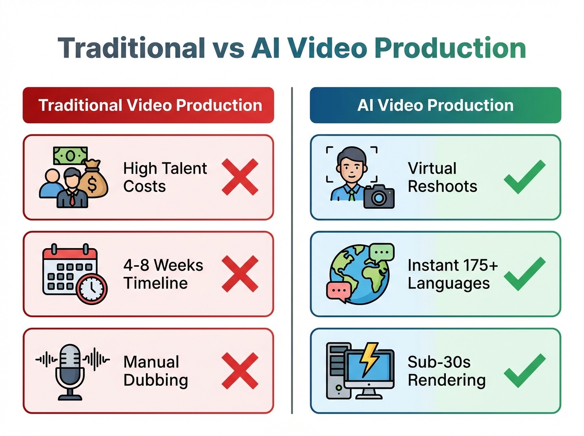 Cost comparison between AI-led personalized video and traditional production workflows