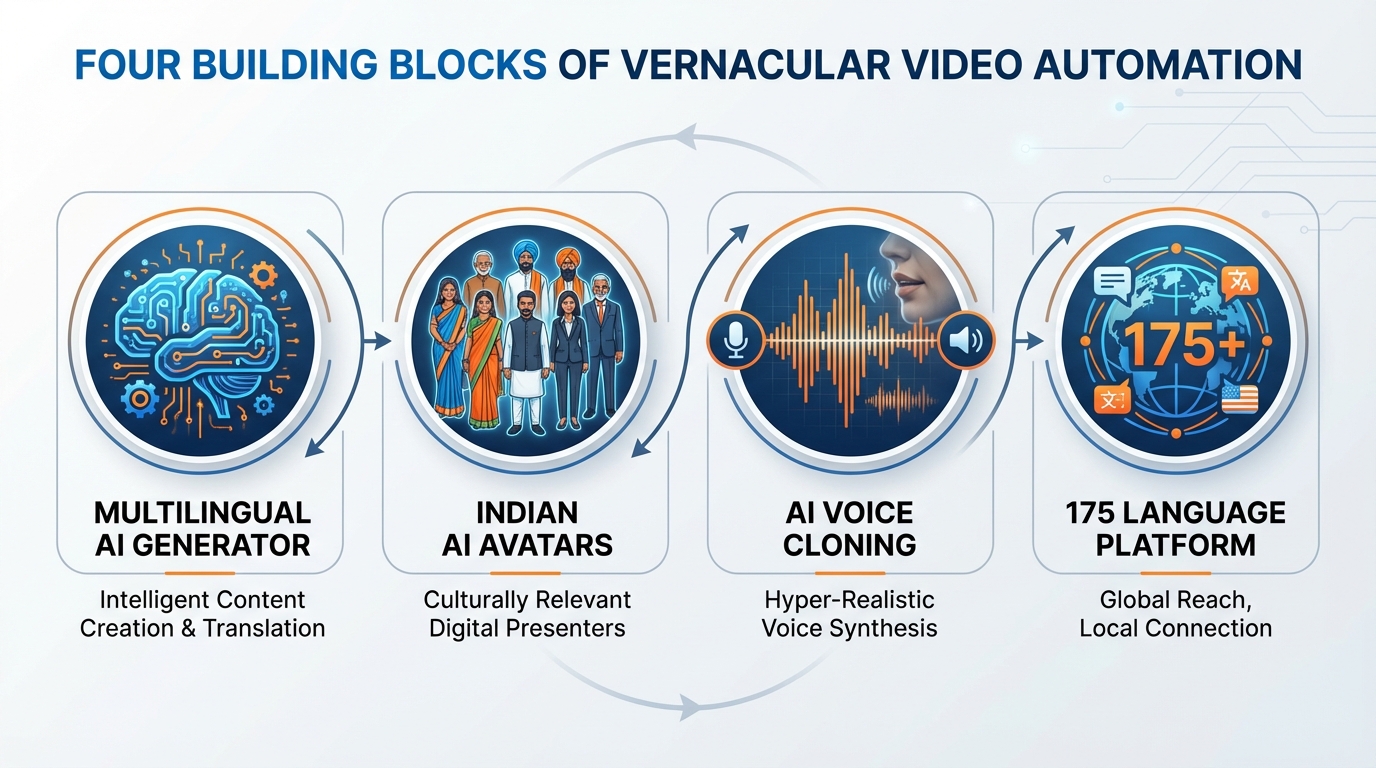 Diagram of a vernacular video automation system for India