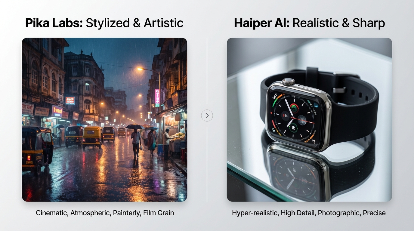 Comparison visual for Pika Labs and Haiper AI video tools in India 2026