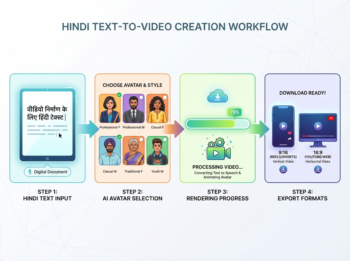 Visual guide to step-by-step Hindi AI video creation