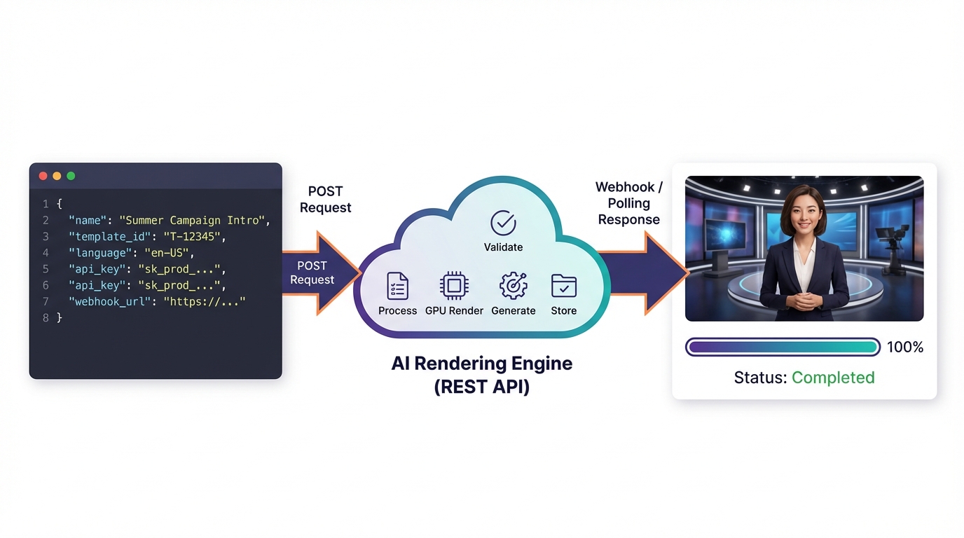 High-level architecture diagram for enterprise AI video API and webhooks