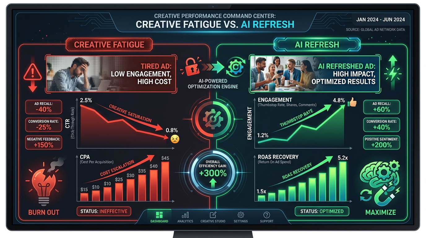 Illustration showing how regionality and festivals accelerate ad creative fatigue in India