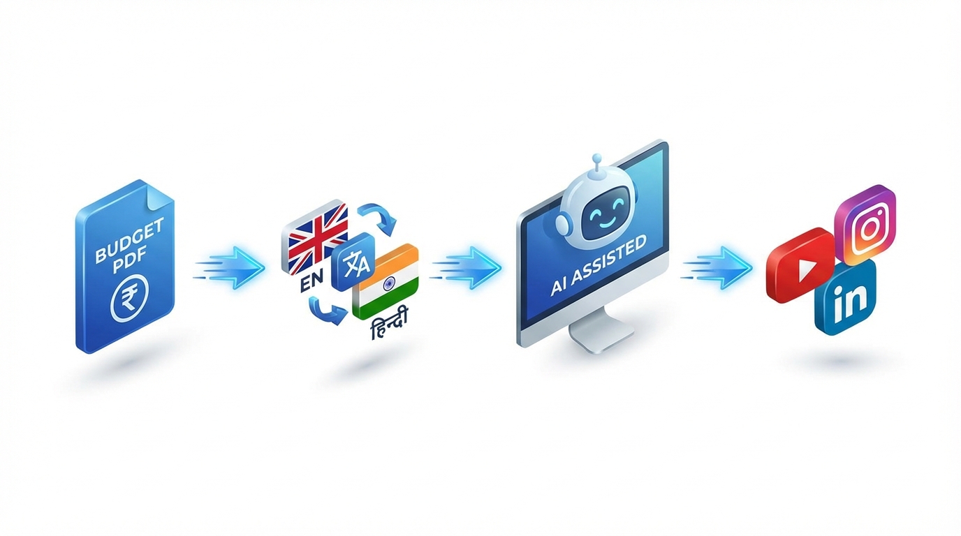 Illustration of an AI-powered video workflow for Union Budget coverage