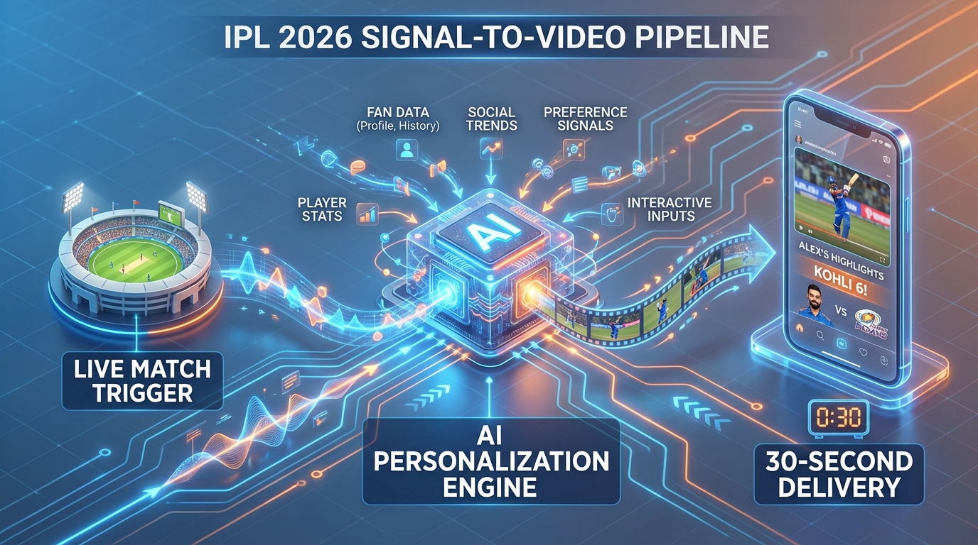 Real-time IPL marketing architecture and signal-to-video pipeline diagram