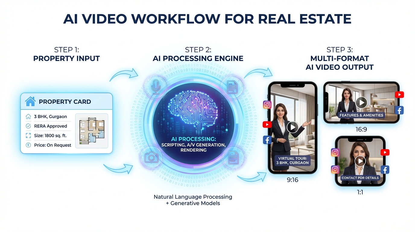Example of AI avatar-led property video walkthrough for Indian real estate