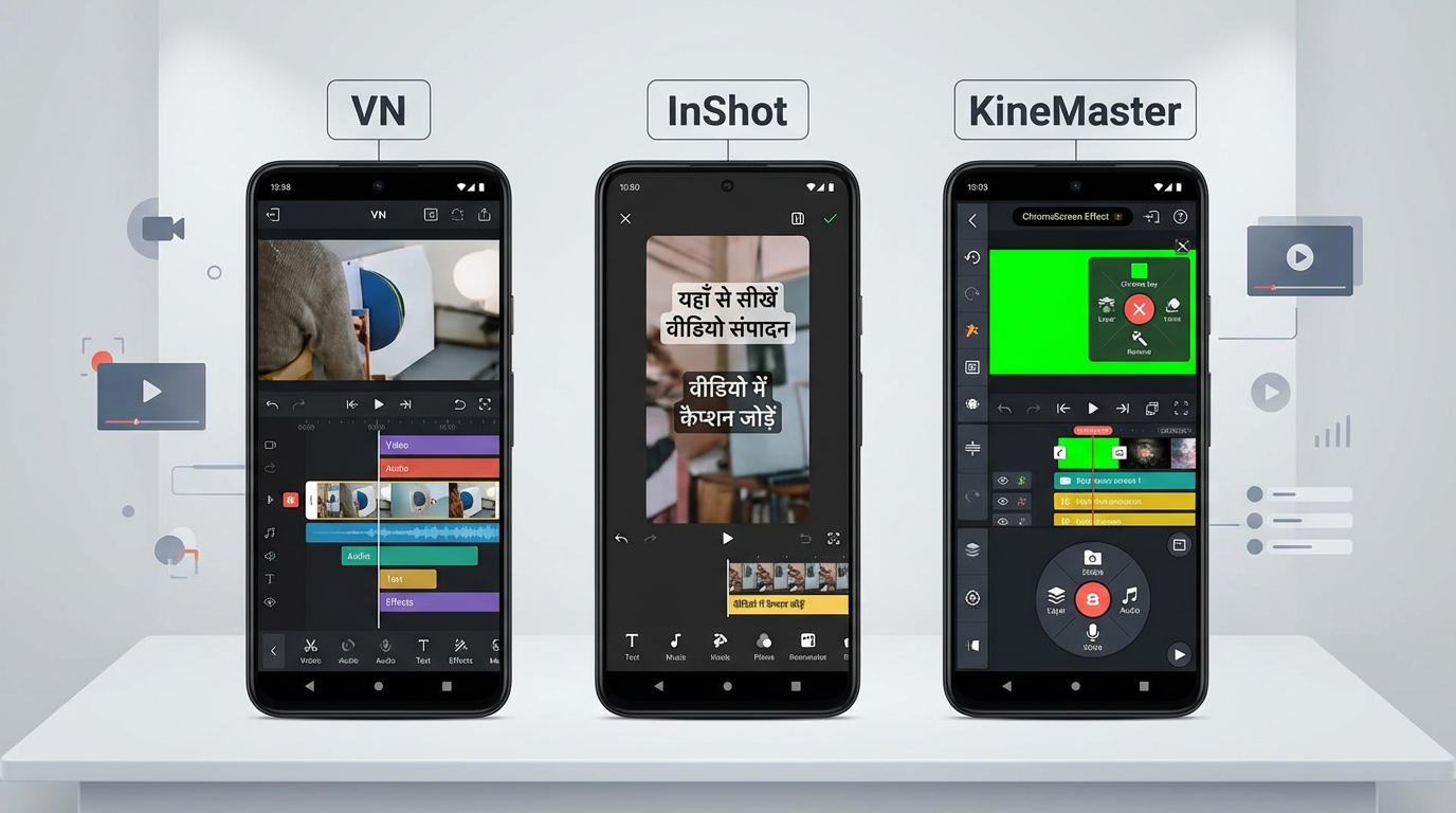 Comparison visual of AI video editors for Android in India