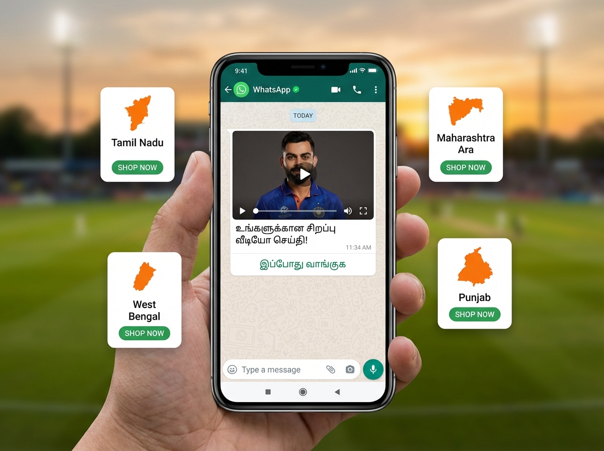 Localized WhatsApp notification flow for IPL auction updates in multiple Indian languages