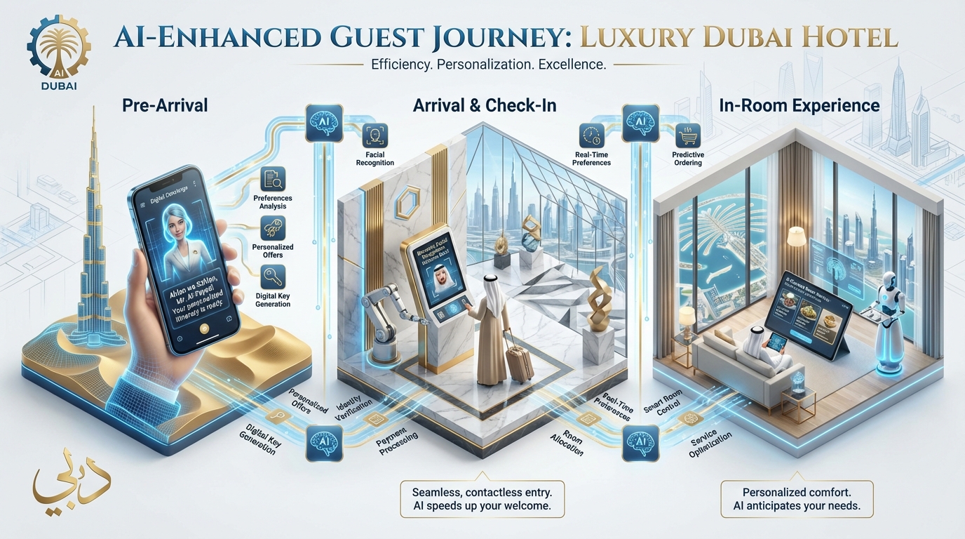 Smart hotel technology dashboard and intelligent room controls in a UAE hotel