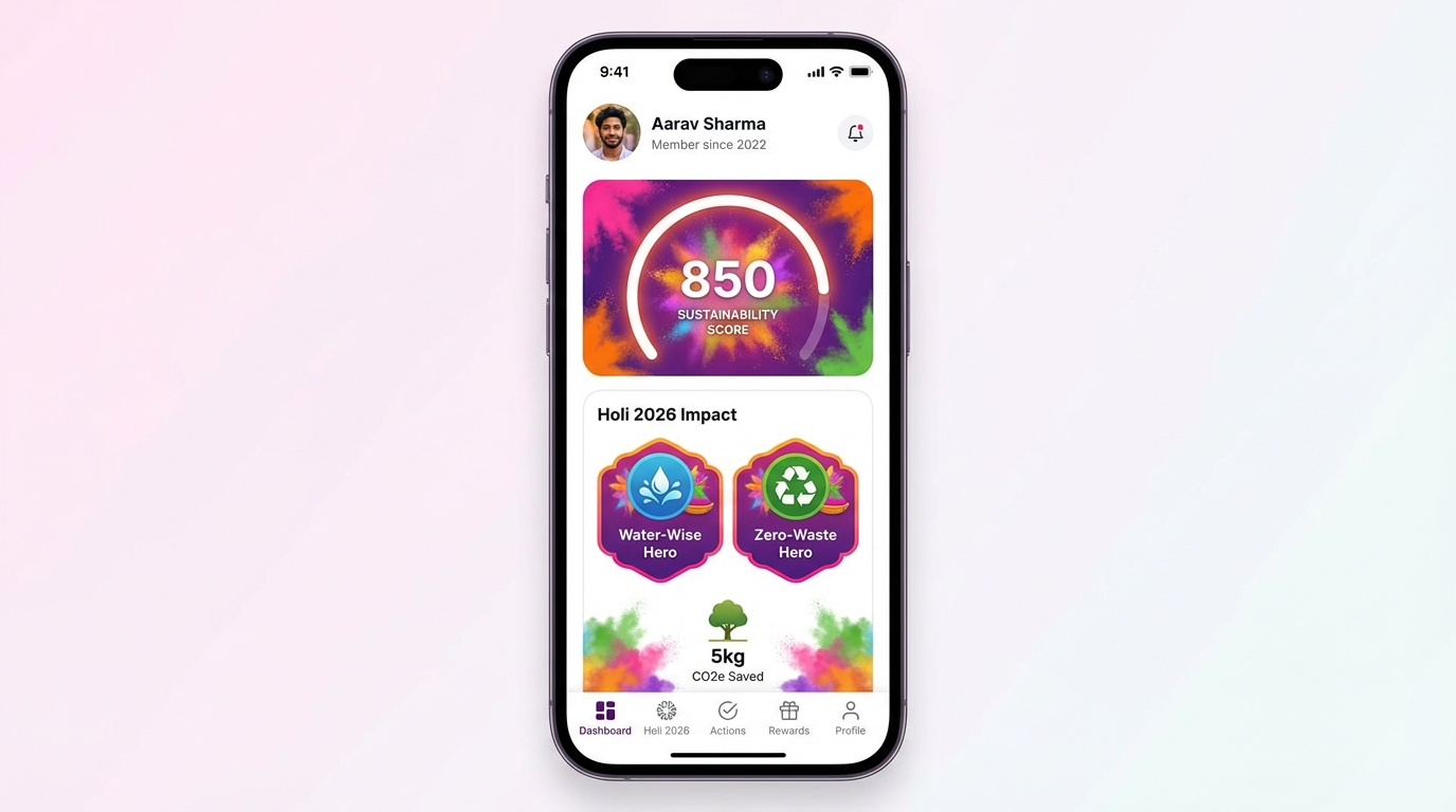 Zero-waste Holi challenges and circular rewards visual