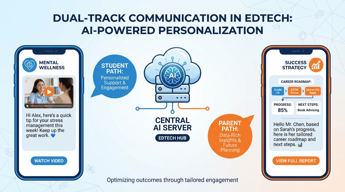 Illustration of empathetic EdTech result-day support for students and parents