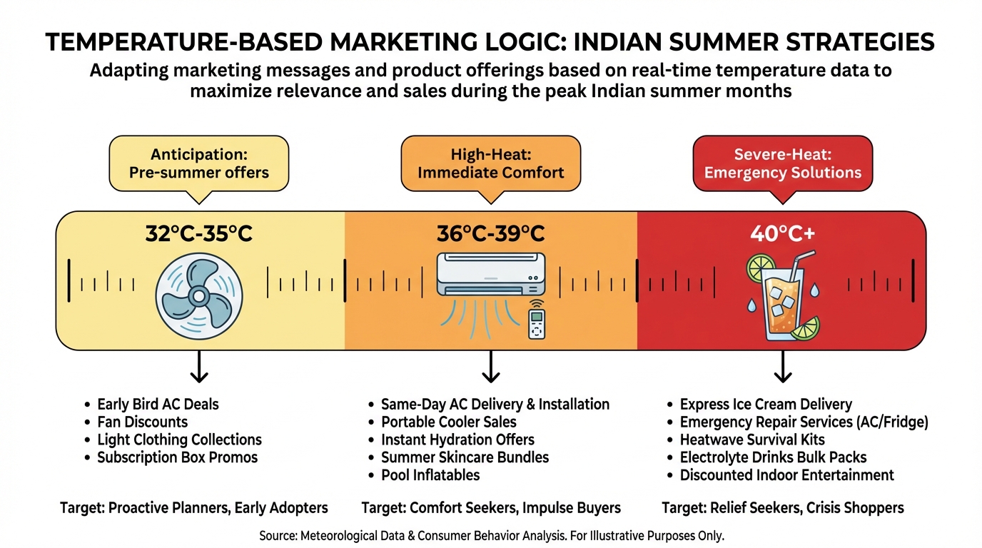 Diagram of the seasonal marketing automation India tech stack connecting CRM, IMD weather API, and video rendering