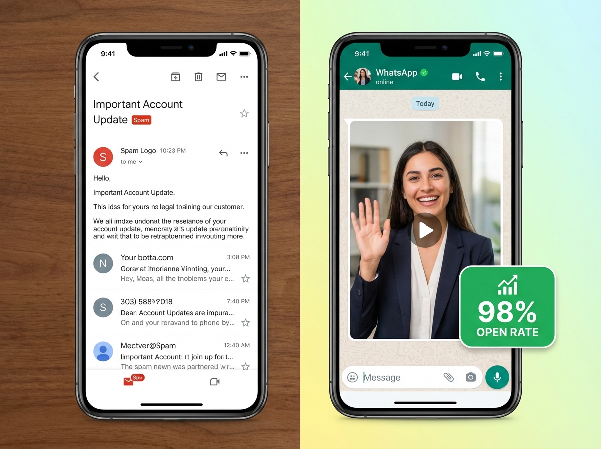 Bar chart comparing meetings booked and CAC between email and AI video outreach