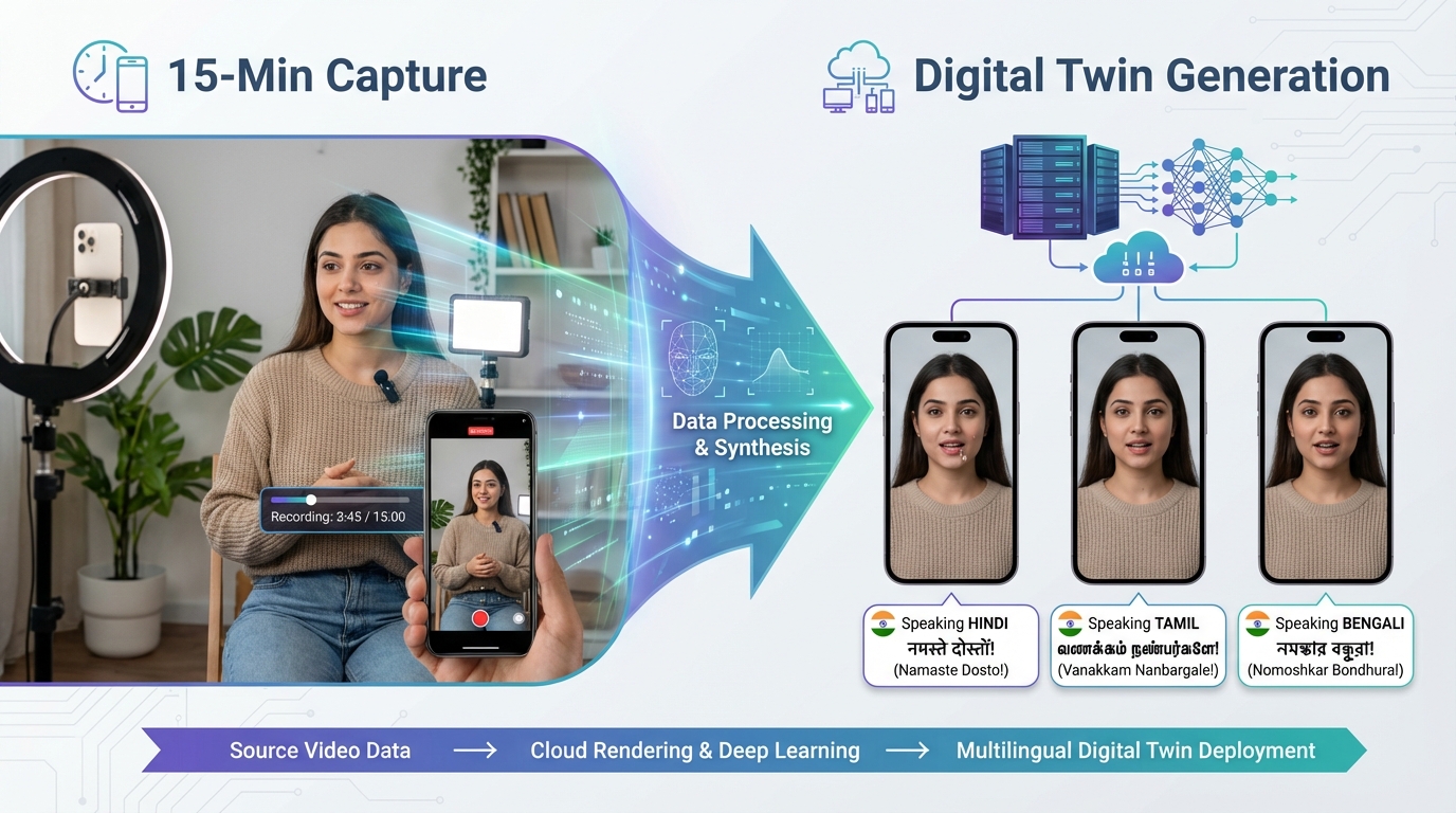 Illustration of regional influencer AI cloning and digital twin creation