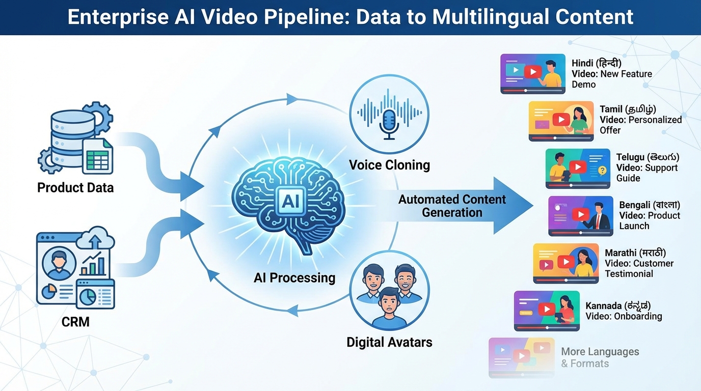 Diagram showing voice commerce flow with vernacular video and UPI checkout