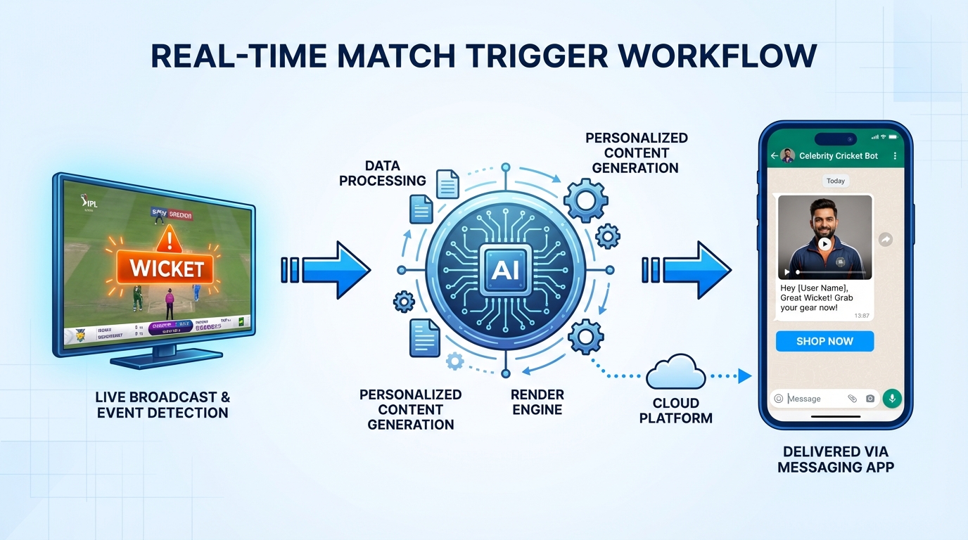 Enterprise workflow for T20 World Cup WhatsApp video personalization