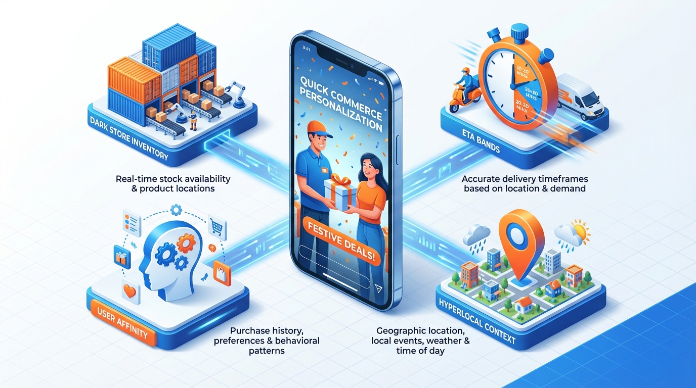 Hyperlocal quick commerce festive marketing illustration