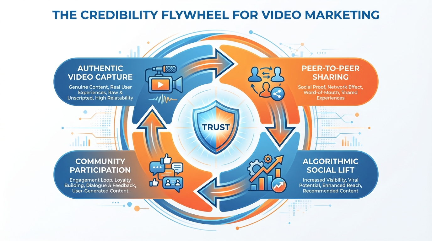 Illustration of community-led growth videos and peer validation
