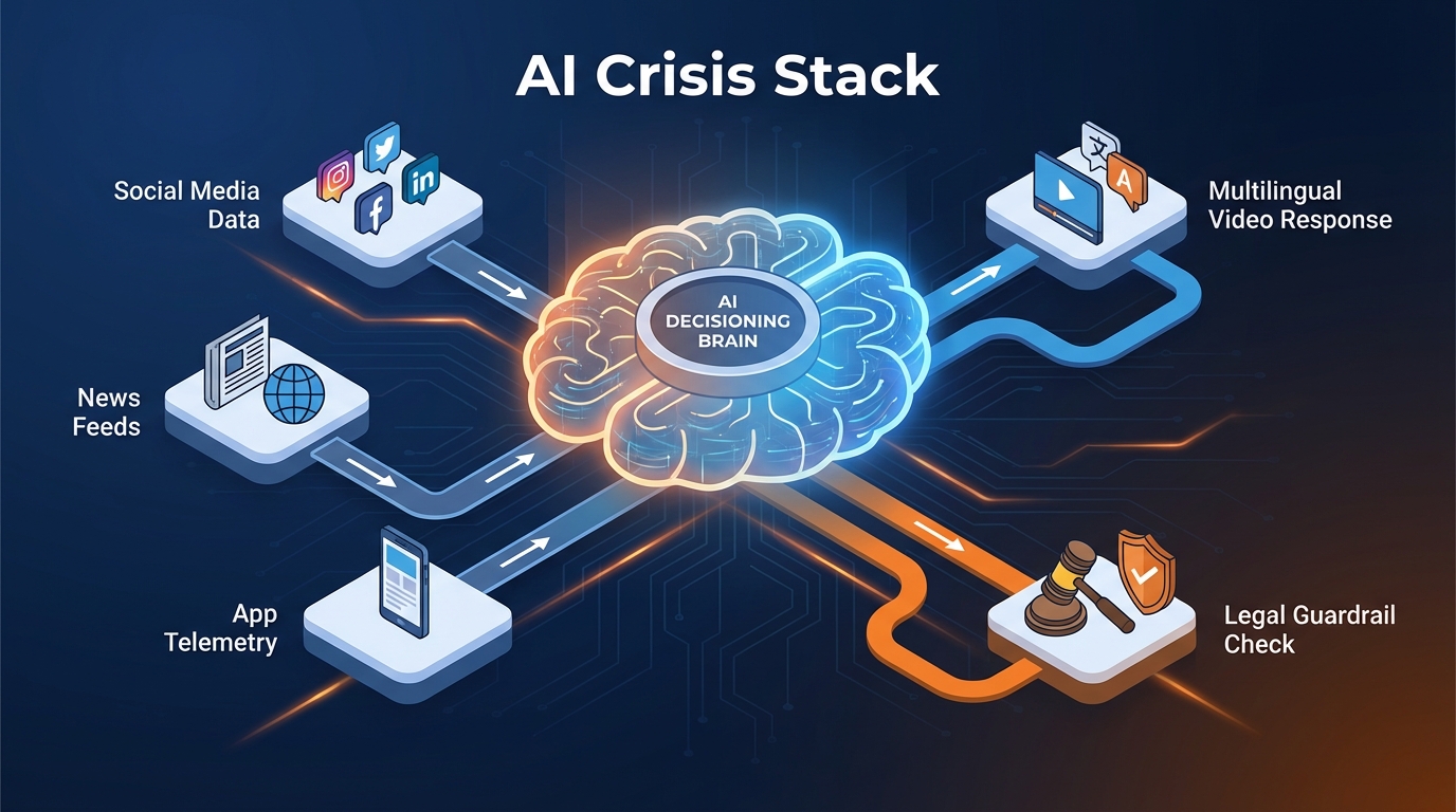 AI crisis communication architecture illustration