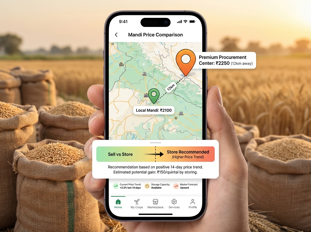 Personalized mandi price and crop advisory video shown to a farmer on mobile