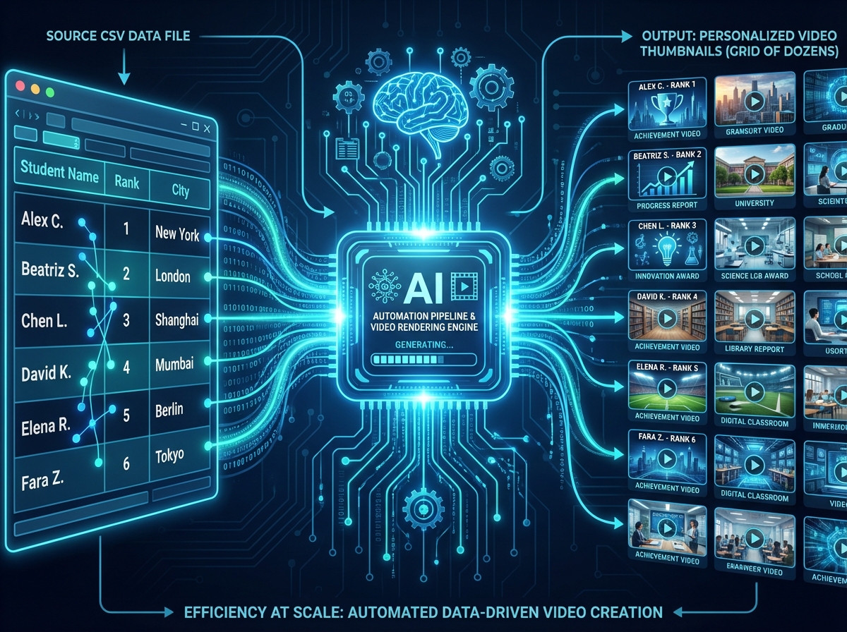 CSV-to-video automation pipeline and webhook-triggered personalization for coaching results