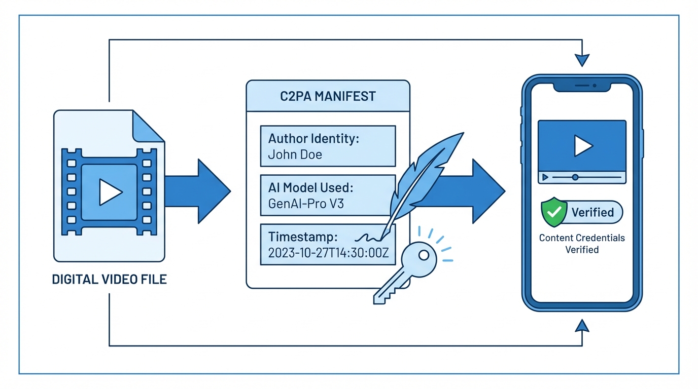 Blockchain content credentials and provenance illustration