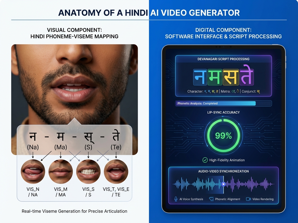 Illustration of Hindi AI video generator features and workflow