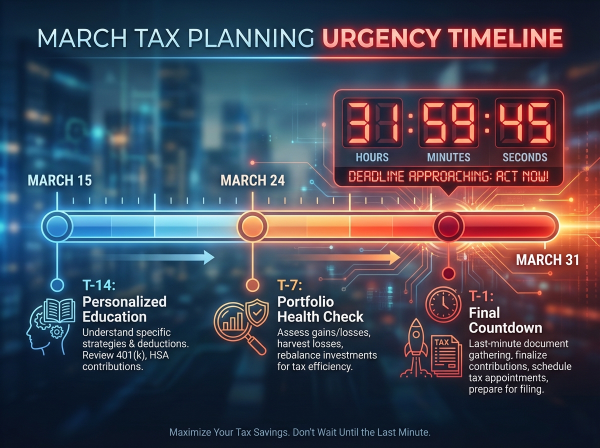 Countdown and reminder automation visuals for March 31 tax deadline