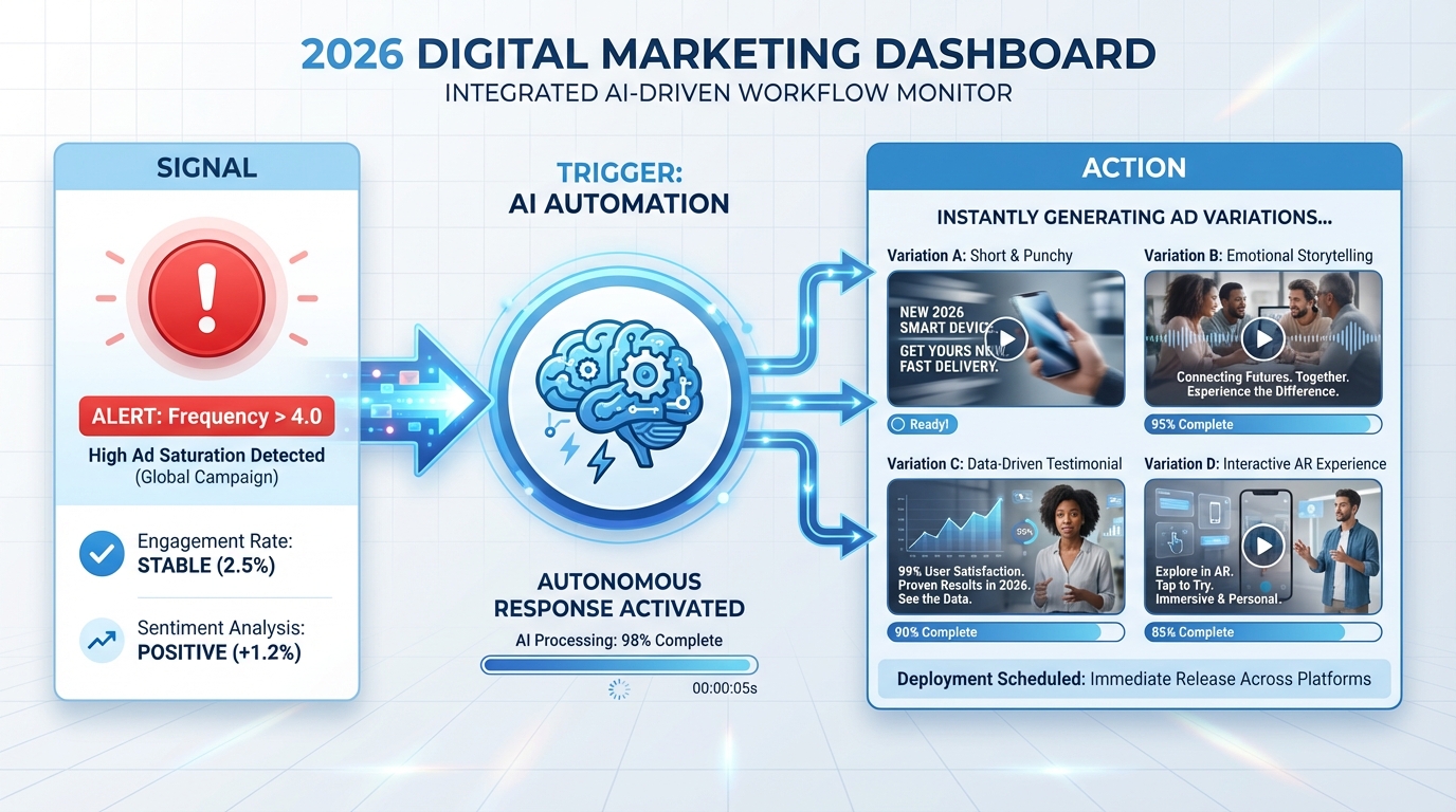 Illustration of AI-generated video ad variations grid