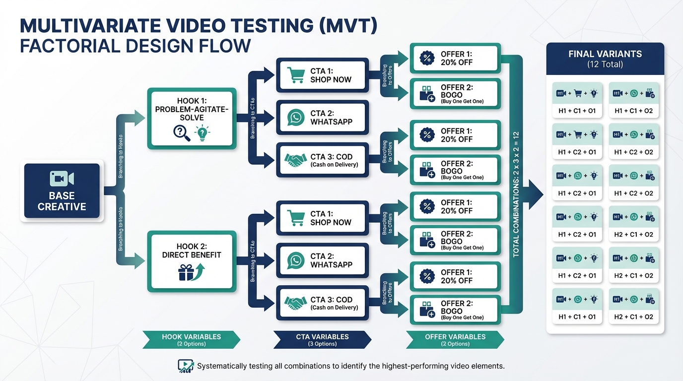 AI video A/B testing framework illustration