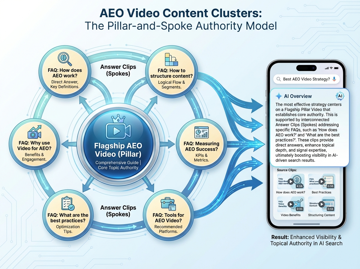 AEO video strategy visualization with pillar-and-spoke model