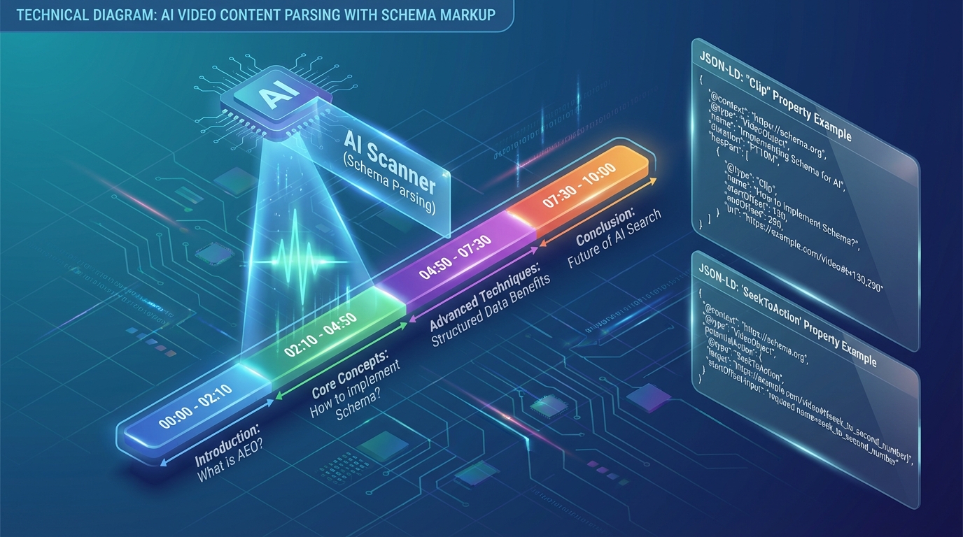 Diagram illustrating video schema and AEO workflow