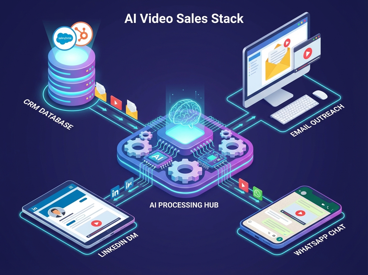 Agency video outreach automation flow across CRM, scripts, and delivery channels