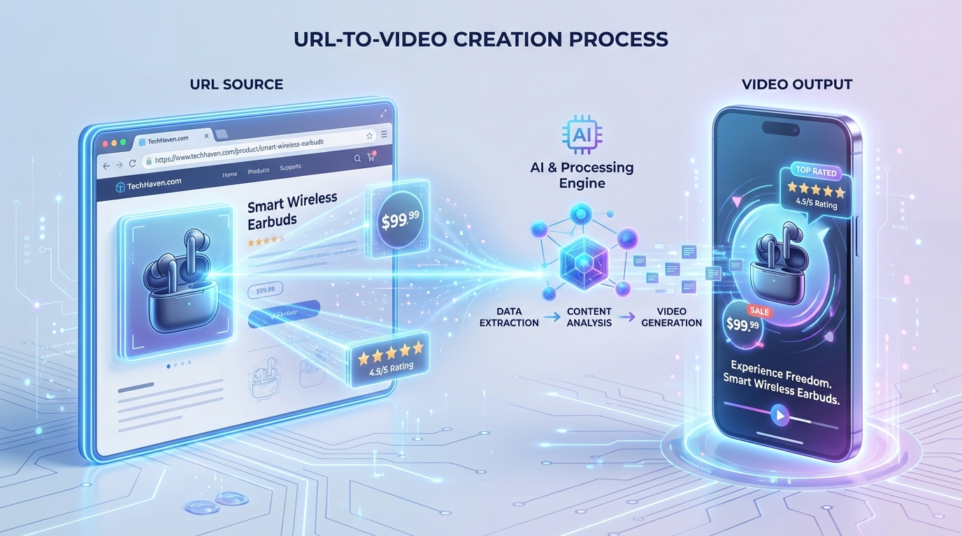 Pipeline diagram of automated video creation from URL
