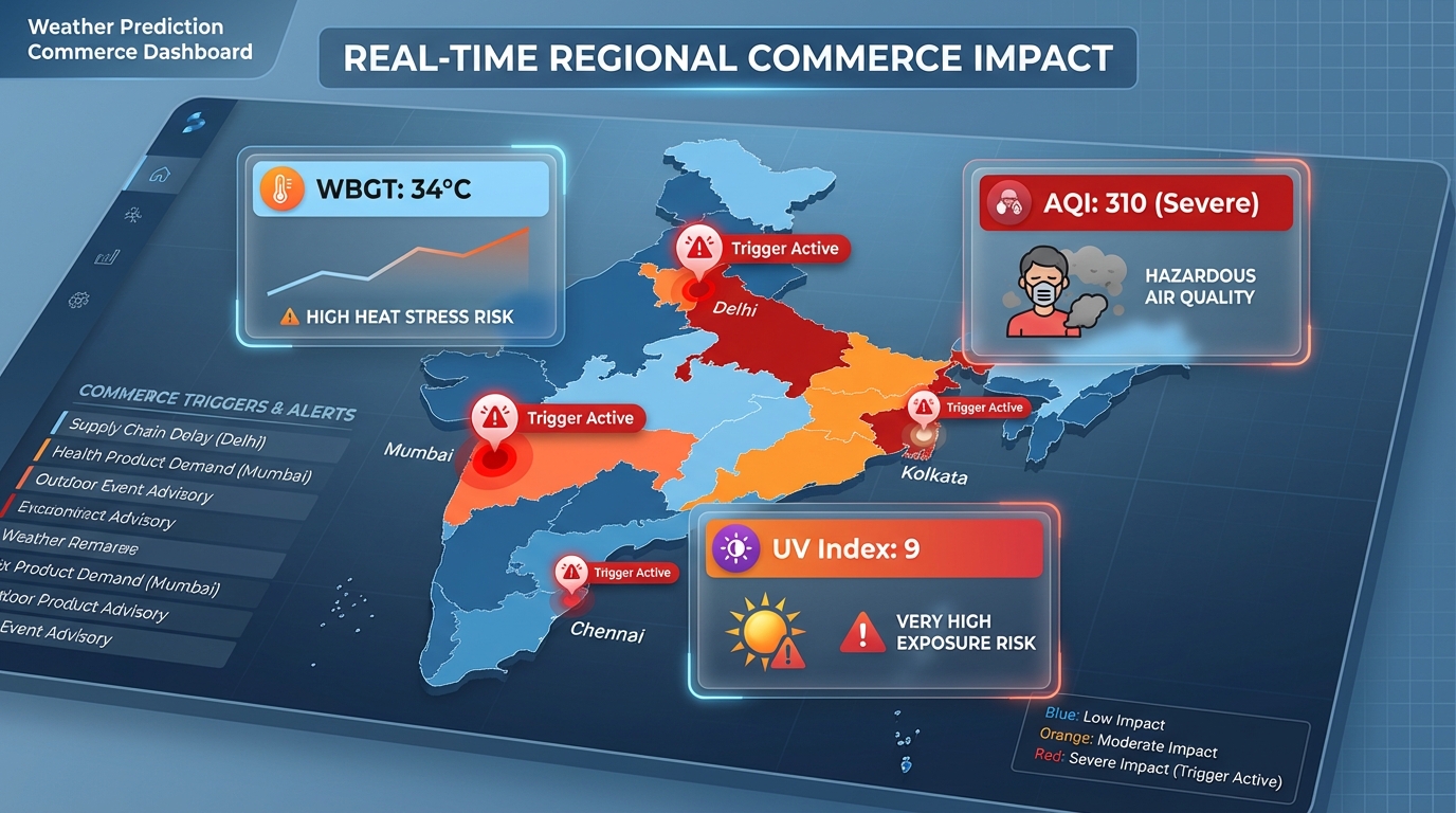 Weather prediction commerce trigger map infographic