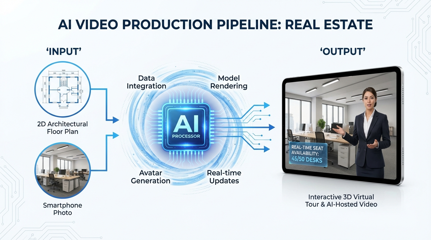 AI-managed office virtual tour workflow illustration