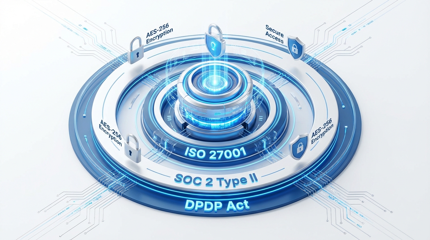 Architecture diagram of an ISO 27001 and SOC 2 compliant AI video platform