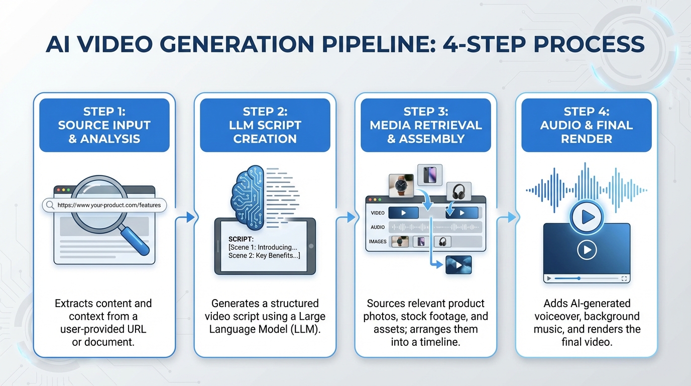 Illustration of URL-to-video AI workflow and automation for Indian e-commerce