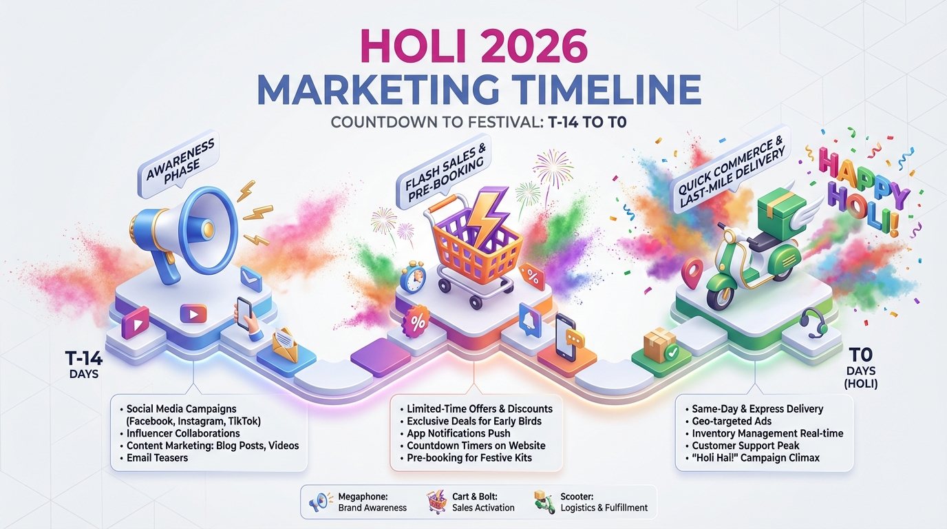 Personalized Holi video creative showcasing organic color palettes