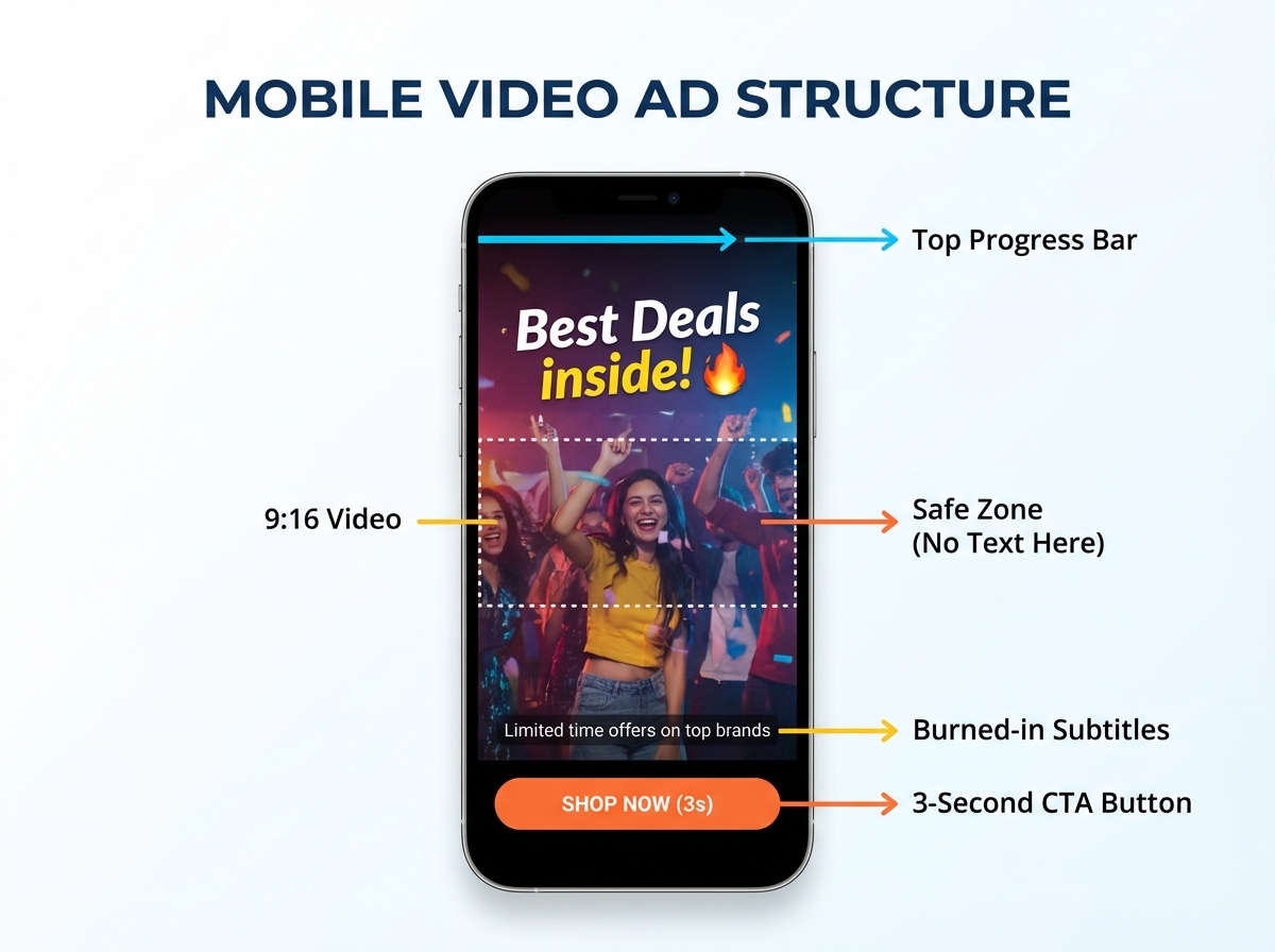 Illustration of muted autoplay and visual-first video strategy in India 2026