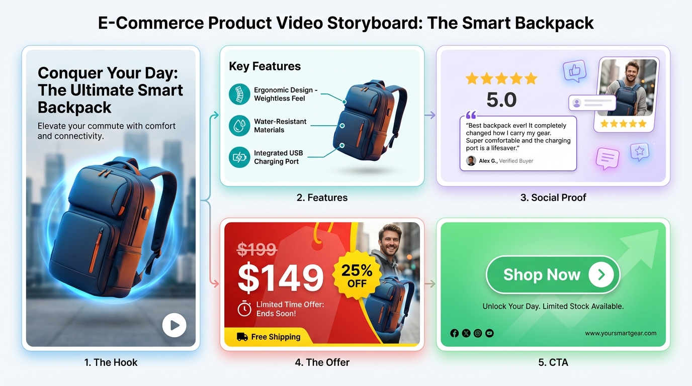 Examples of Shopify PDP videos and Amazon listing videos for e-commerce