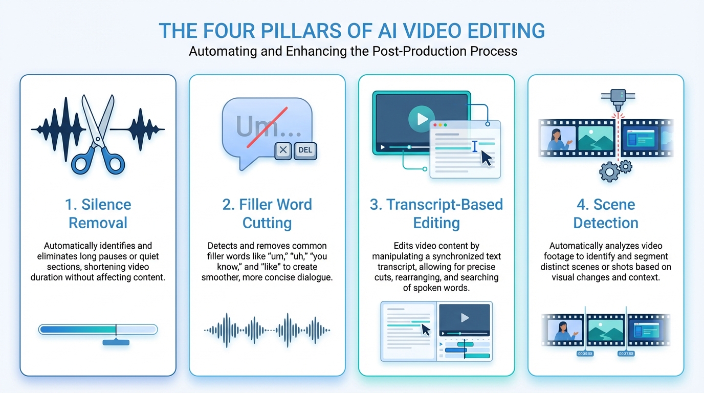 Workflow diagram illustrating AI-assisted video editing steps