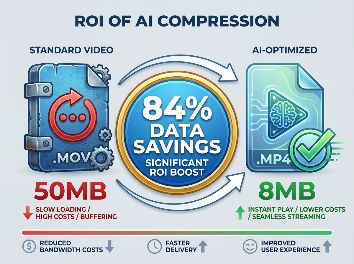 AI video compression workflow in India graphic
