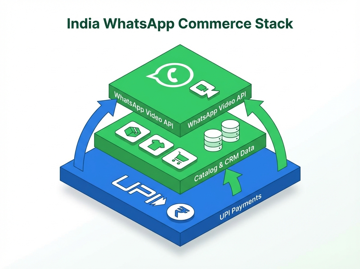 Architecture diagram for WhatsApp payment integration campaigns using UPI links and templates