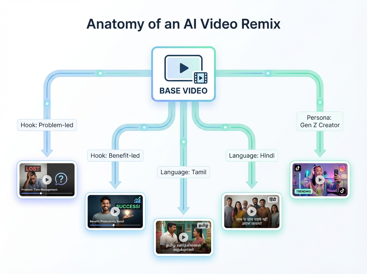 Automated testing grid demonstrating 240 video ad variants