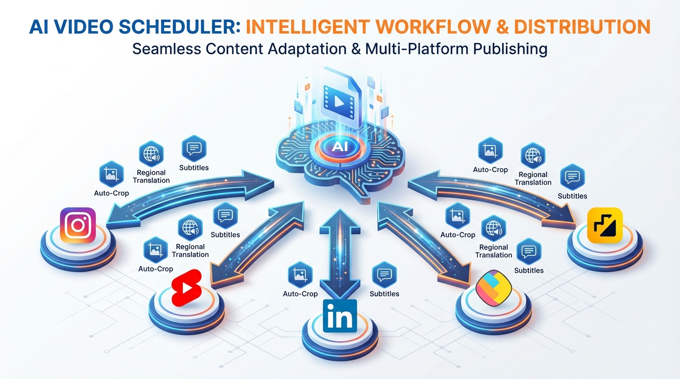 AI video scheduler dashboard illustration